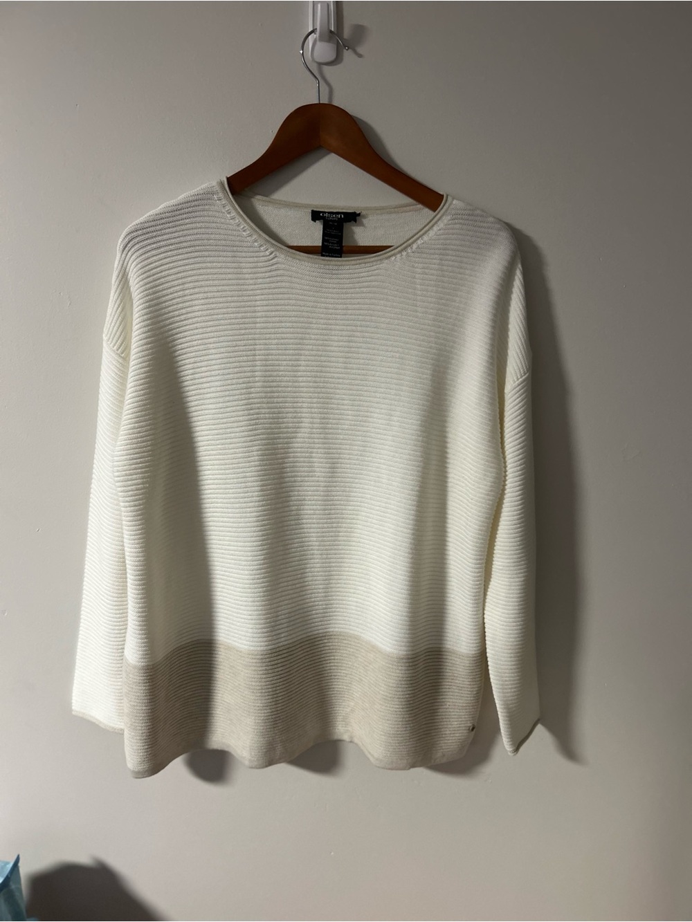 Olsen Europe Colorblock Ribbed Knit Crewneck Sweater - Size ML / 12
